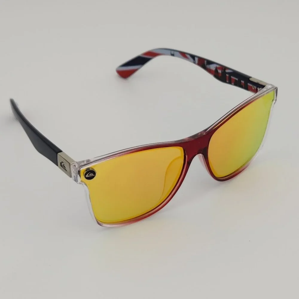 Quiksilver Round Flat Lens Sunglasses British Flag Brown Frame Orange Mirror Q25